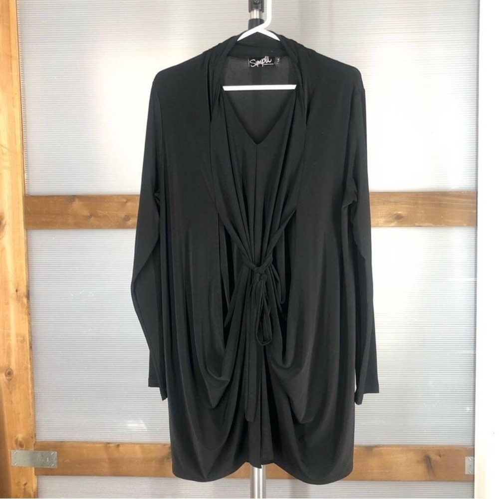 SYMPLI Black Long Sleeve Front Gathered / Drape Dress Sz 14